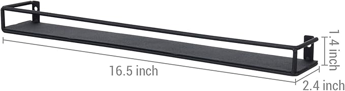 MyGift 16 Inch Wall Mounted Black Metal Nail Polish and Essential Oil Display Shelves, Kitchen Hanging Racks for Seasoning Shakers or Spice Jars, Set of 5