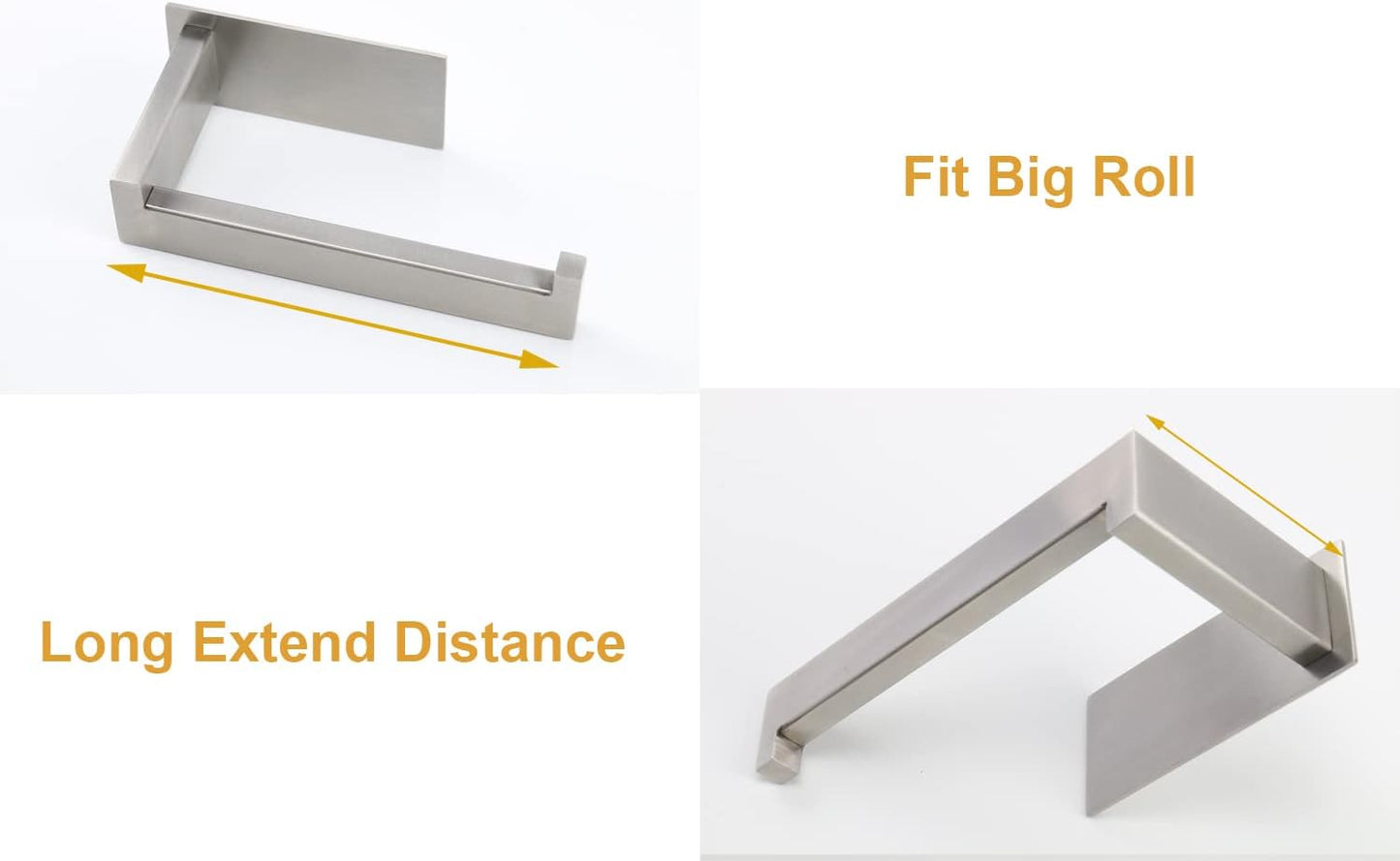 Toilet Paper Holder, Self Adhesive Tissue Holder Stainless Steel Rustproof Paper Roll Holder, No Drilling Easy to Install, Toilet Paper Rack Suitable for Office, Bathroom (Brushed Nickel)