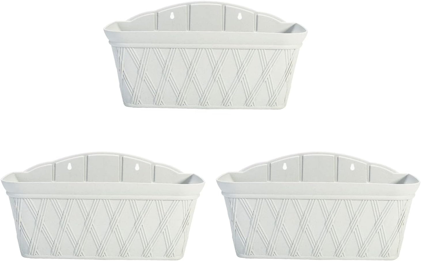 Sungmor 3 Pack Wall Hanging Planters, 16.5 Inch Railing Fence Hanging Flower Pots, Thickened Plastic Water Storage Plant Pot, Indoor Outdoor Garden Balcony Decor, Light Grey Large Plant Basket