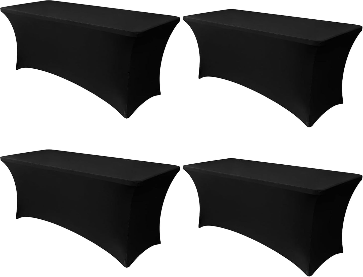 Obstal 8ft Stretch Spandex Table Cover - 4 Pack Universal Rectangular Fitted Tablecloth Protector for Wedding, Banquet and Party, Black