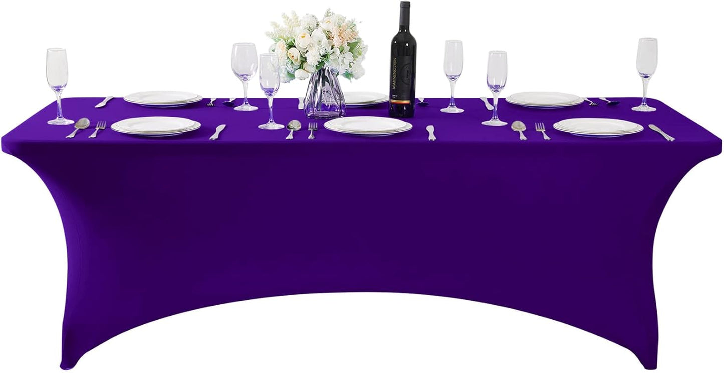 SuperO 2Pack Waterproof Spandex Table Cover for 8FT Table Universal Fitted Stretch Tablecloth for Party, Banquet, Wedding and Events-Purple