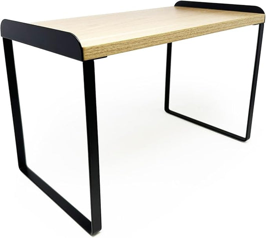 Mitus Shelf Organizer and Storage, Tiered Wood Cabinet Rack for The Kitchen Counter, Bathroom Counter, Pantry Cupboard, Office Desk Bookshelf, 12" Wide Natural and Black (Large)