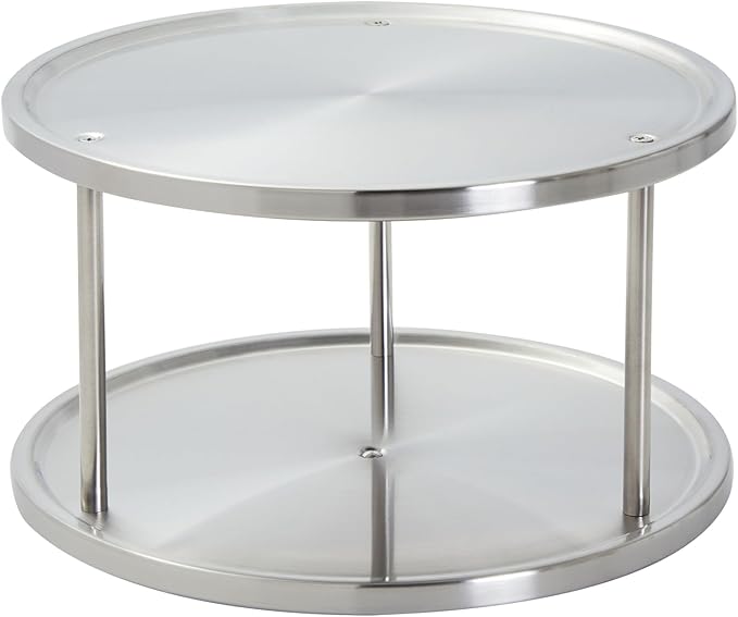 Juvale 2-Tier Lazy Susan Spice Rack Organizer for Cabinet - Stainless Steel Spice Carousel - Pantry & Kitchen Countertop Organizer (10.5 in)