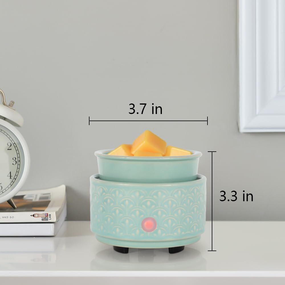 kobodon Ceramic Wax Melt Warmer - 3-in-1Electric Wax Warmer-Fragrance Candle Burner for Scented Wax Tarts and Essential Oils - Wax Melts as Gifts for Moms Grandma Women Girls（Light Green）