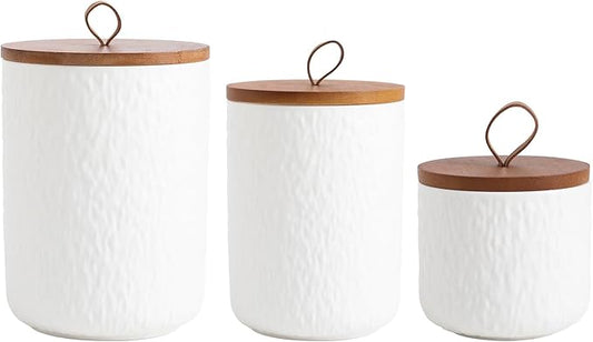 Kitchen Canisters for Countertop, Ceramic Coffee Canisters with Airtight Lids Food Storage Jars Sugar Container for Kitchen Counter Tea, Coffee Beans, Spice (#001White-Set of 3)