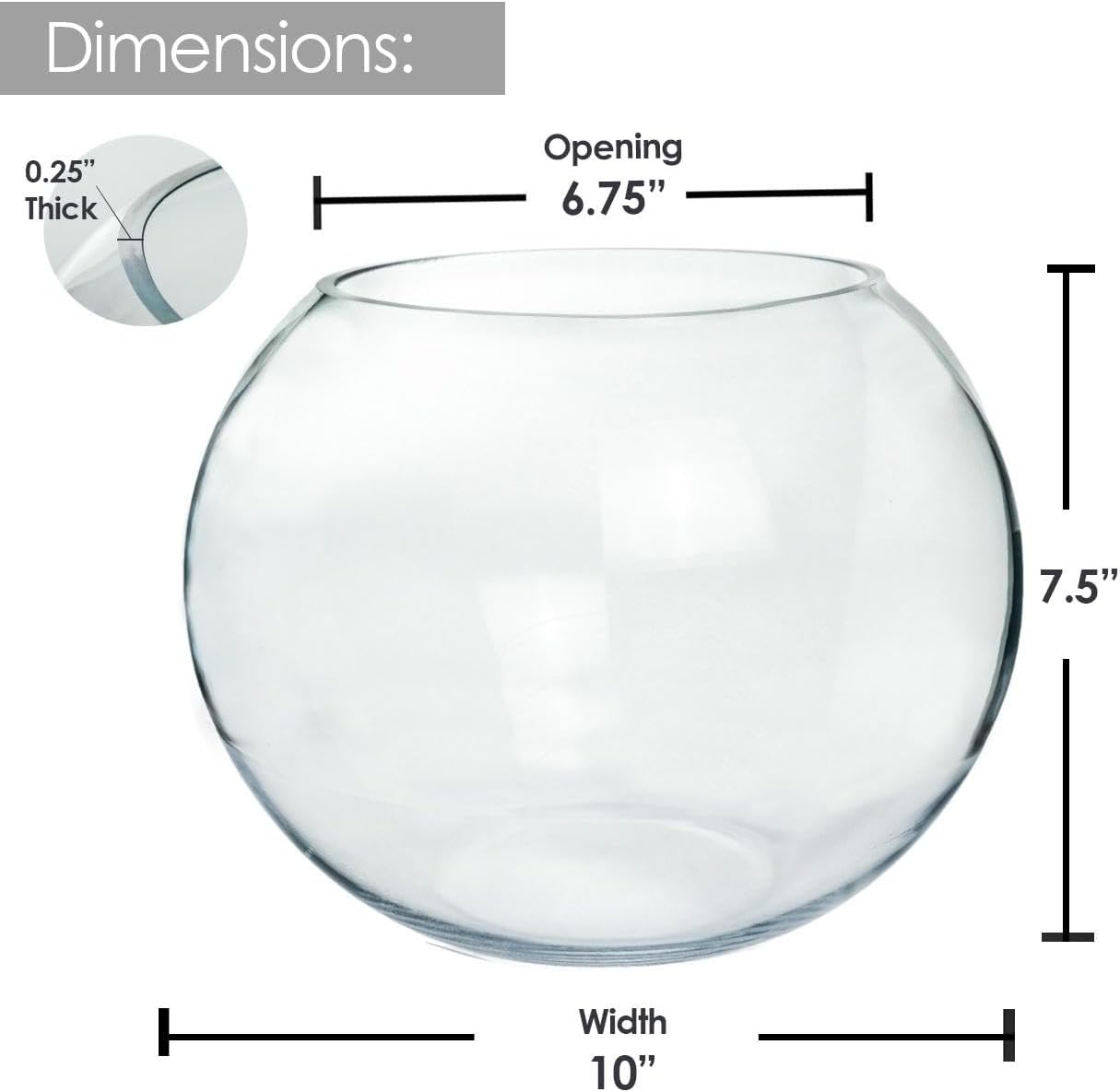 Craft And Party, Glass Bubble Vase, 8" Height x 10" Width, Set of 4 Glass Fish Bowl Vase, Bubble Bowl vase for Terrarium, Flower Vase Centerpiece