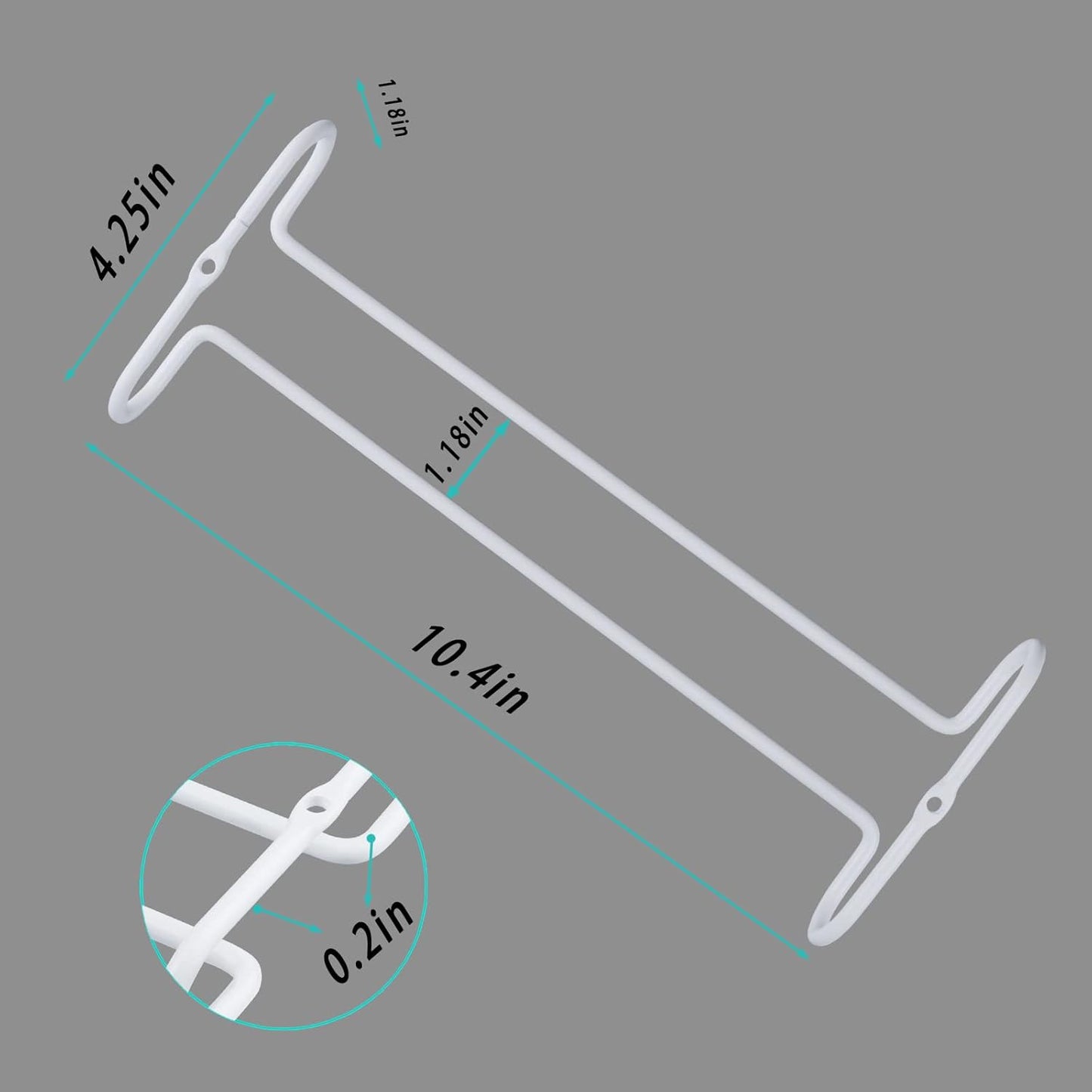 White 4 Wine Glass Rack Under Cabinet Shelf 10 Inch Stemware Storage Hanging Hanger Organizer Glasses Holder with Drying Under Counter Metal for Kitchen and Bar