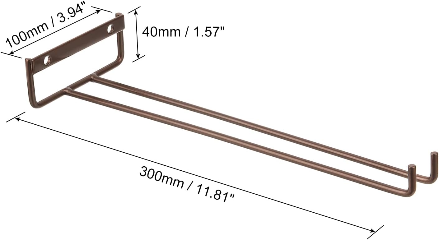 uxcell 5Pcs Wine Glass Rack, 11.81 Inch Iron Wine Glasses Rack Under Cabinet Stemware Rack - Wall Mountable Wine Glass Holder Storage Hanger for Bars Coffee Restaurants Kitchens, Bronze