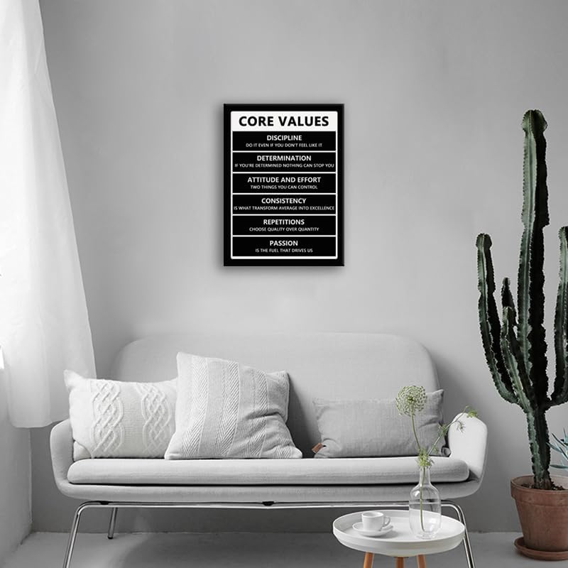 Core Values Poster Inspirational Wall Art Office Wall Decor Motivational Positive Quotes Painting Inspirational Painting Prints Artwork Home Living Room Decor Framed Ready to Hang[18" W x 24" H]