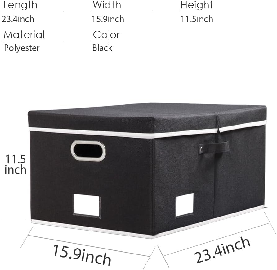 PRANDOM Storage Boxes with Lids [3-Pack] Fabric Collapsible Storage Bins Organizer Containers Baskets Cube with Cover for Home Bedroom Closet Office Nursery Black（23.4X15.9X11.5