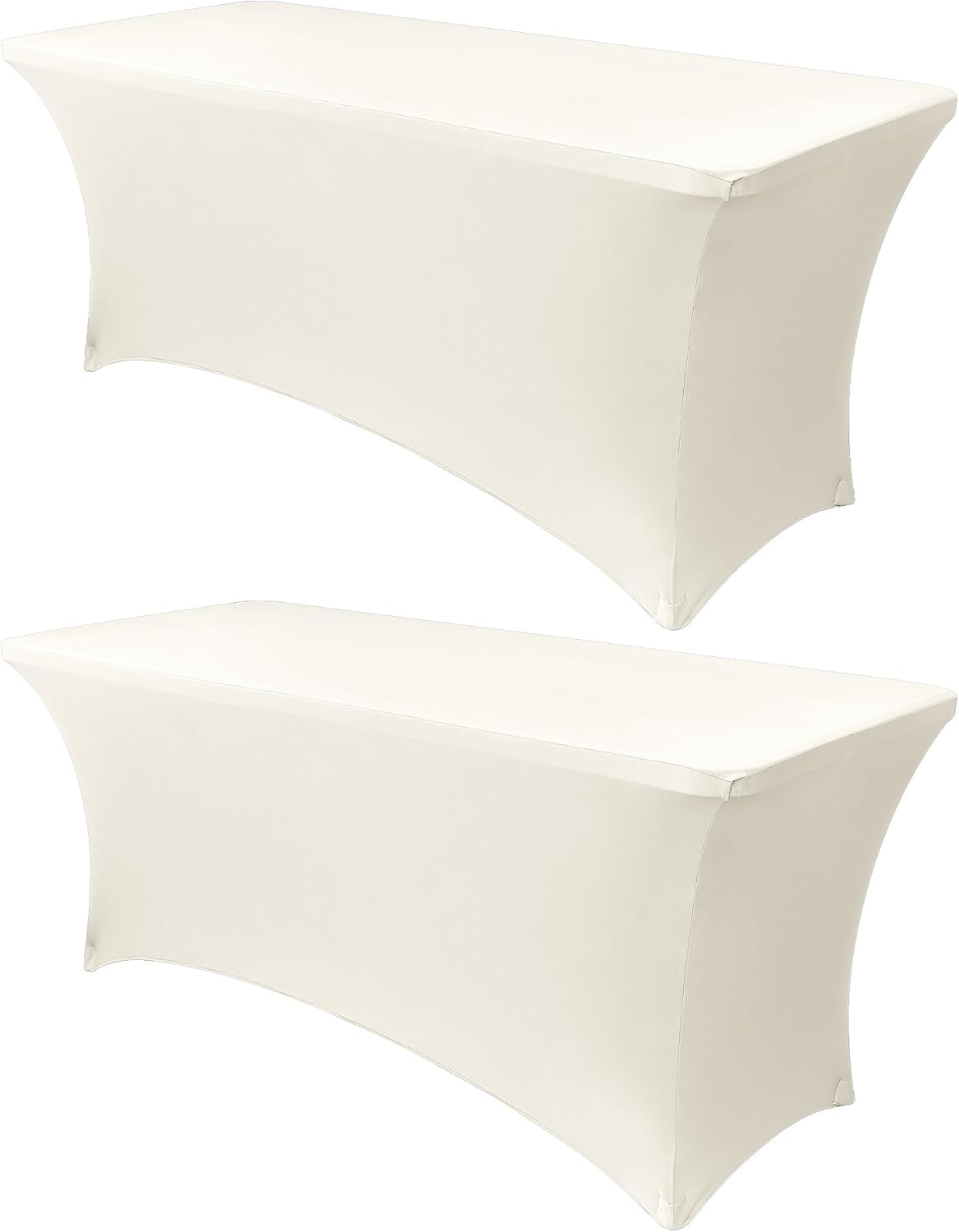 Obstal 4Ft Stretch Spandex Table Cover for Standard Folding Tables - 2 Pack Universal Rectangular Fitted Tablecloth for Party, Banquet, Events, Trade Show (Cream, 48L x 24W x 30H Inches)