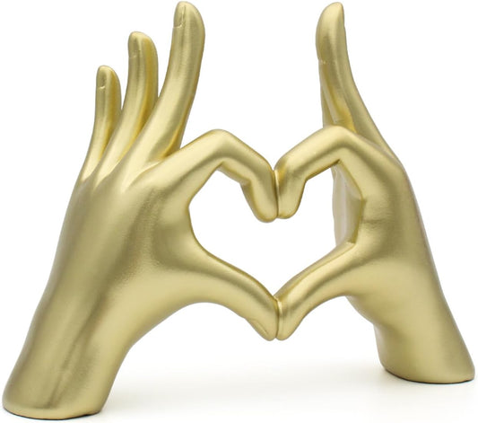 Accessoryway Gold Heart Hands Decor Sculpture,Small Love Heart Gesture Decorative Sign Sculpture for Wedding Dresser Shelves Desktop Knick Knacks Home Decor & Ring-Holder Display Stand