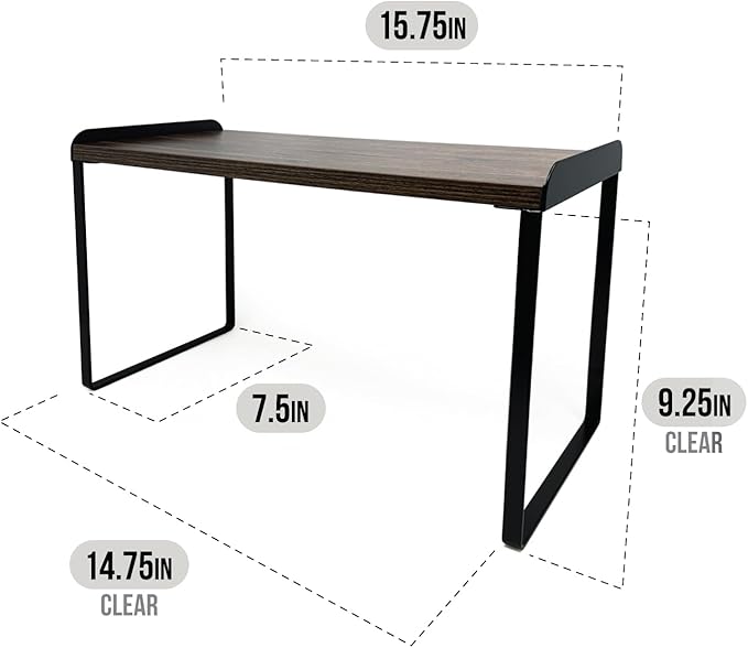 Mitus Shelf Organizer and Storage, Tiered Wood Cabinet Rack for The Kitchen Counter, Bathroom Counter, Pantry Cupboard, Office Desk Bookshelf, 16" Wide Walnut Brown and Black (Large)