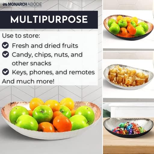 Monarch Abode Hand Hammered Decorative Bowl for Home Decor, 12.75-Inch White and Copper Plated – Key Bowl for Entryway Table, Catch All, Decorative Fruit Basin, Key Holder, Bowls for Home Decor