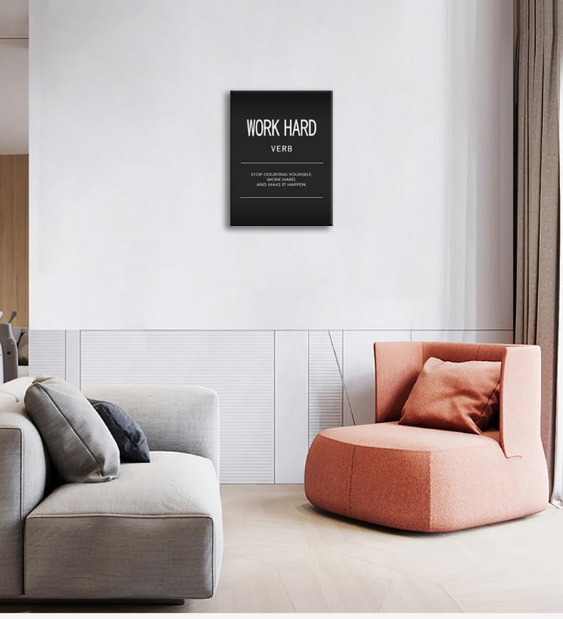 Work Hard Verb Inspirational Wall Art Office Wall Decor Motivational Quotes Posters Canvas Painting Inspirational Pictures Prints Artwork Modern Home Decor Living Room Classroom Framed[18" W x 24" H]