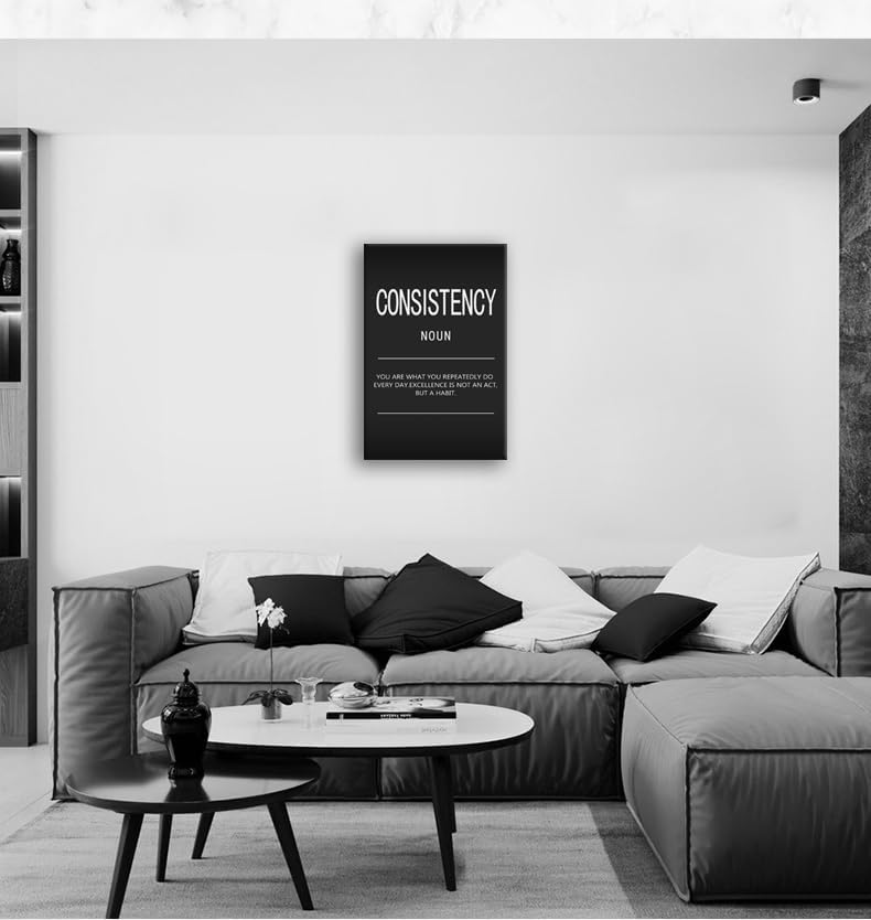 Motivational Wall Art Consistency Noun Inspiring Painting Prints on Canvas Inspirational Entrepreneur Quotes Motivational Posters Artwork Home Office Decor Framed Ready to Hang[24" W x 36" H]