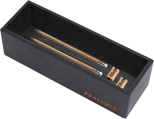 Bamboo Drawer Organizer - Kitchen Utensil Organizer Silverware Tray Cutlery Holder，Office Desk Supplies and Accessories,8.9 * 3 * 2.6inch,Black