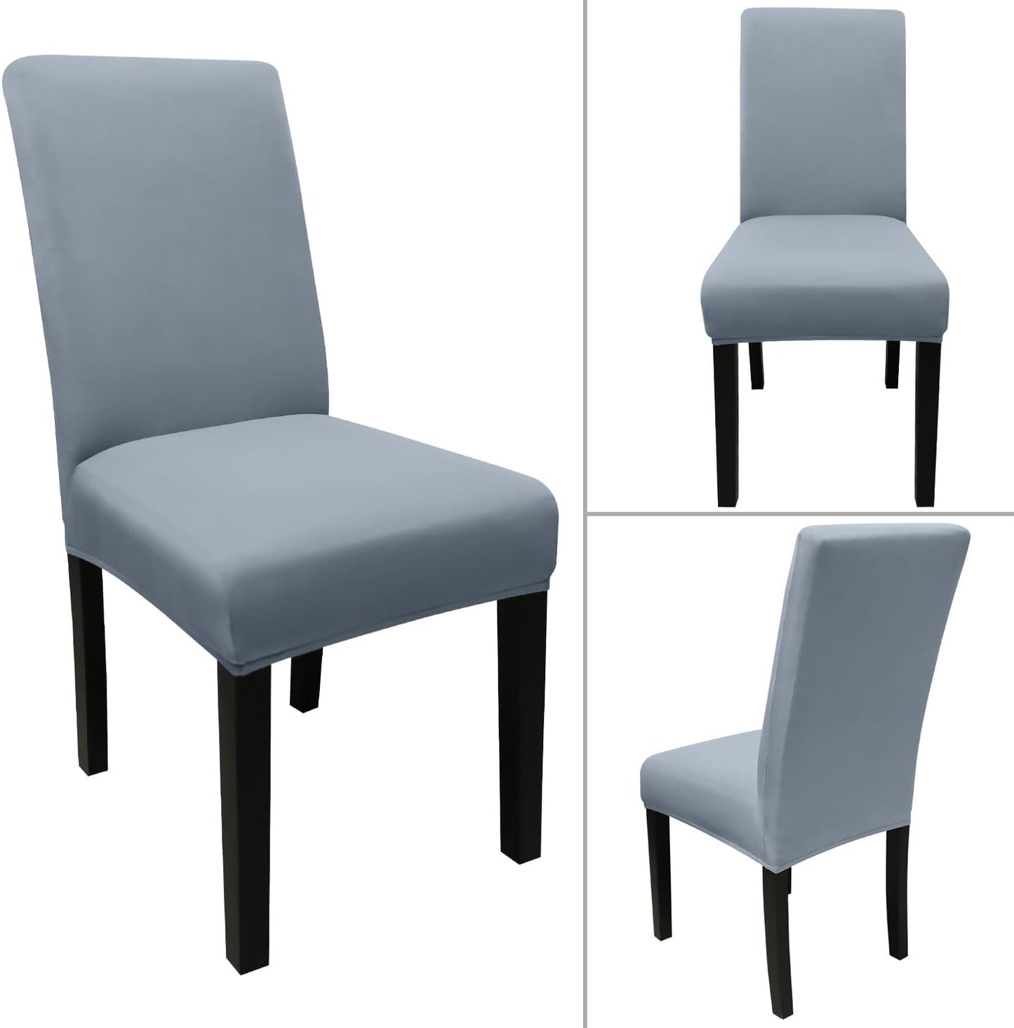 JQinHome Dining Room Chair Covers Set of 8, High Stretch Chair Slipcover Removable Washable Chair Seat Protector Cover for Home Party Hotel Wedding Ceremony (Light Grey)