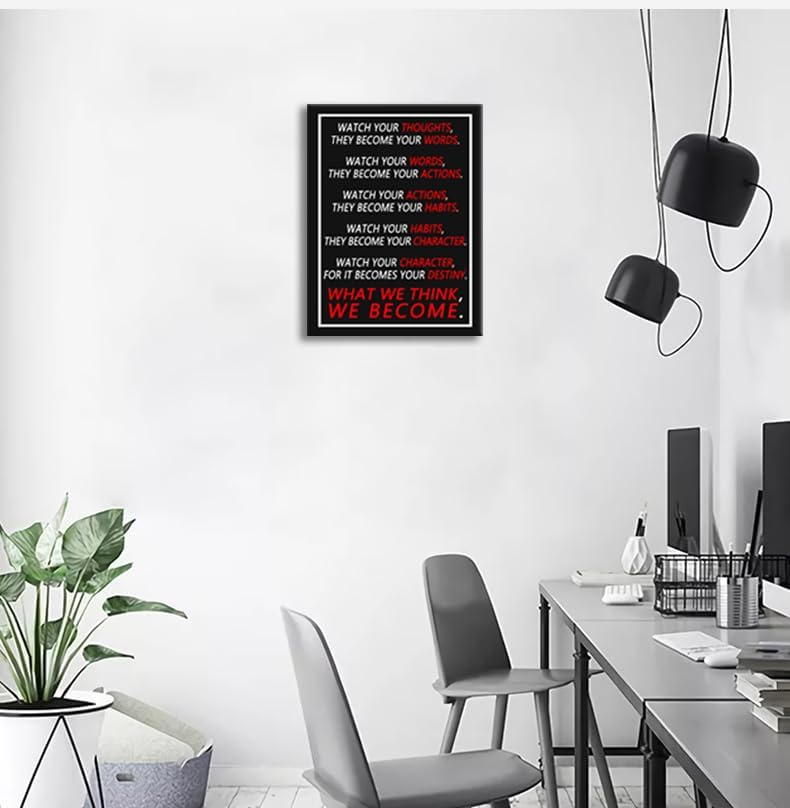 Inspirational Canvas Wall Art Office Wall Decor Watch Your Thoughts Motivational Positive Quotes Canvas Pictures Painting Prints Artwork Classroom Bedroom Home Decor Wood Framed [18''Wx 24''H]