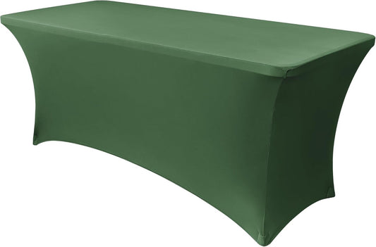 Obstal Spandex Table Cover 4ft Fitted Tablecloth Rectangular - Stretch Rectangle Folding Table Cloth for Birthday Party Wedding Banquet, Blackish Green, 48L x 24W Inch