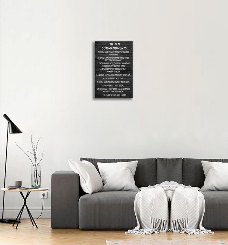 Motivational Wall Art Office Decor The Ten Commandments Christian Religion Pictures Theme Inspirational Canvas Posters Prints Framed for Bedroom Living Room Wall Decor Artwork Framed [12''Wx 18''H]
