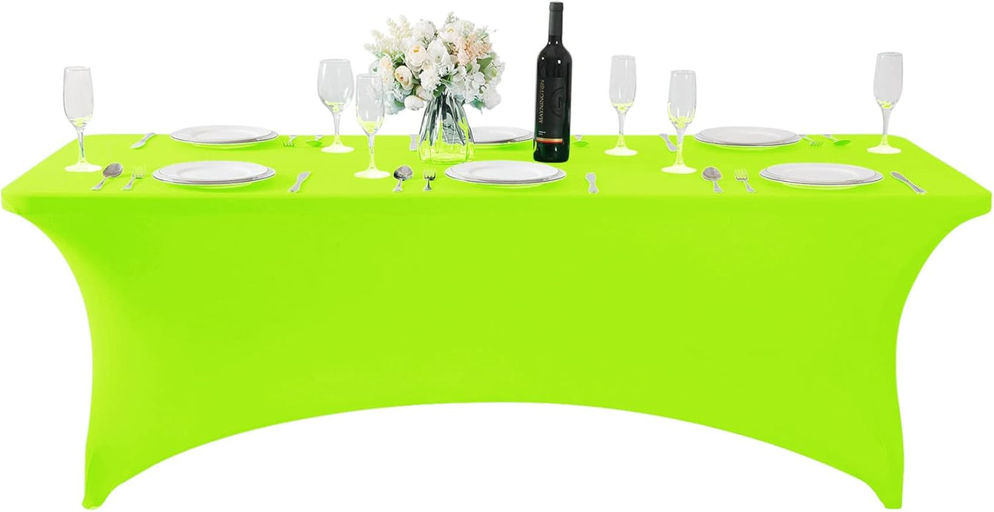 Spandex Table Cover for 8FT or 4ft or 6ft Table Universal Fitted Stretch Tablecloth for Party, Banquet, Wedding and Events-Neon Lemon