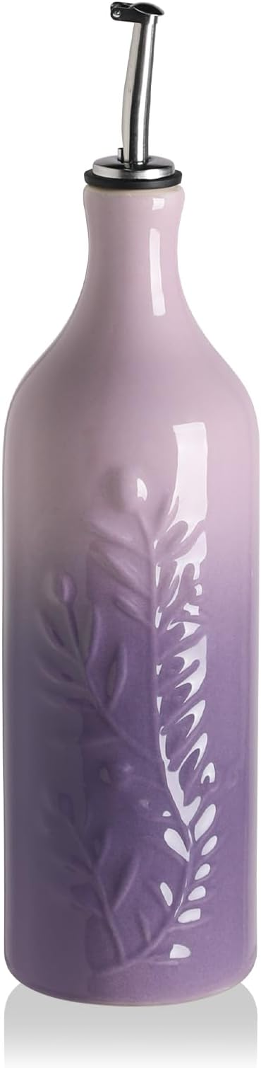 Sweejar Large Olive Oil Dispenser Bottle with Spout, 24 Oz Ceramic Dispenser for Kitchen, Relief Opaque Cruet, Container for Cooking, EVOO, Avocado Oil, Vinegar, Pack of 1(GradientPurple)