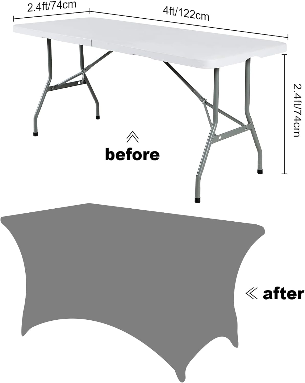 SuperO Waterproof Spandex Table Cover for 4FT Table Universal Fitted Stretch Tablecloth for Party, Banquet, Wedding and Events-Black