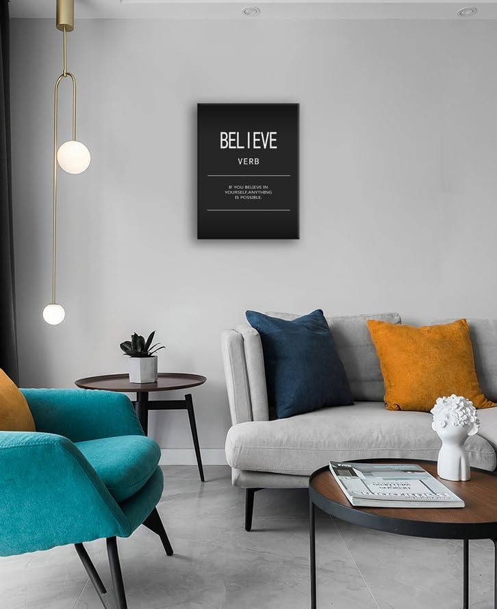 Believe Verb Inspirational Canvas Wall Art Motivational Positive Posters Wall Decor Painting Picture Printed Artwork for Living Room Modern Home Office Decor Framed Ready to Hang[18" W x 24" H]