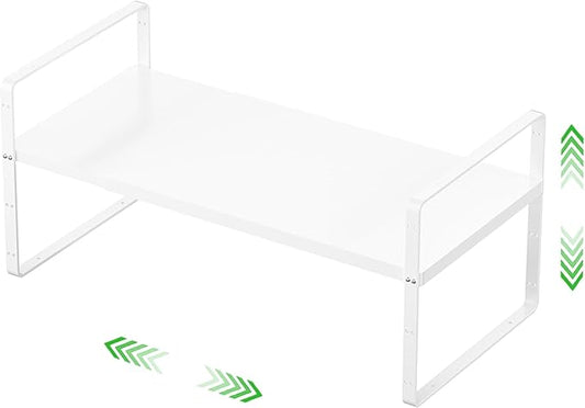 Expandable Cabinet Storage Shelf Stackable Organizer Rack for Kitchen Bathroom Pantry Spice Cupboard Countertop Home Office Desk Heavy Duty Nonslip White Small 1 Pack