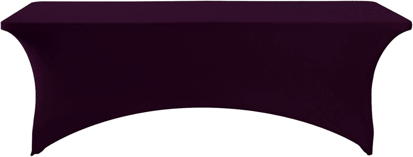 2Pack Spandex Table Cover for 8FT or 4ft or 6ft Table Universal Fitted Stretch Tablecloth for Party, Banquet, Wedding and Events-Eggplant