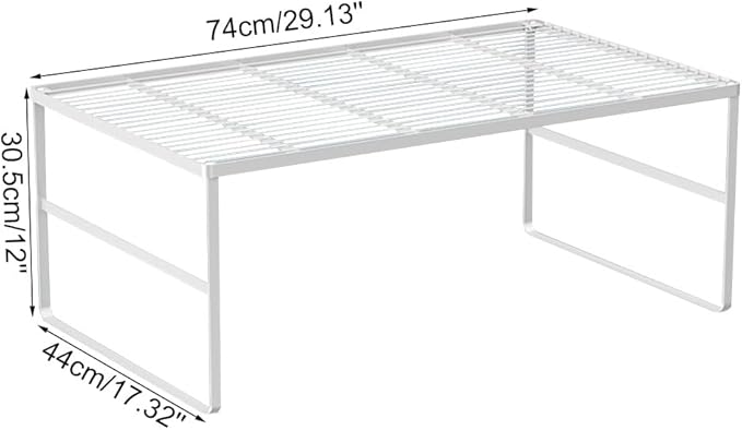 Kitchen Cabinet Storage Shelf Stackable Wire Spice Rack Organizer Heavy Duty Space Saver for Bathroom Bedroom Closet Laundry Room Office Countertop - White, Pack 1