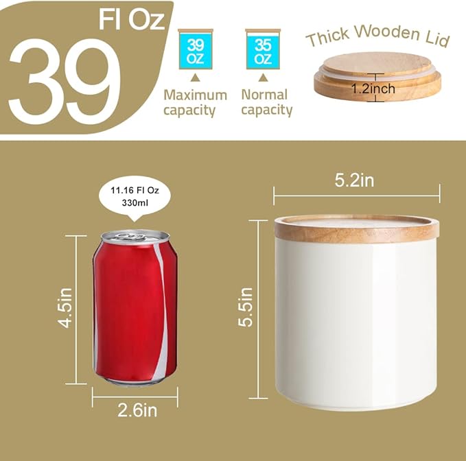 Sweejar Kitchen Canisters Ceramic Food Storage Jar, Stackable Containers with Airtight Seal Wooden Lid for Serving Coffee Bean, Flour, Tea, Spice and More - 39 Fl Oz (Yellow)