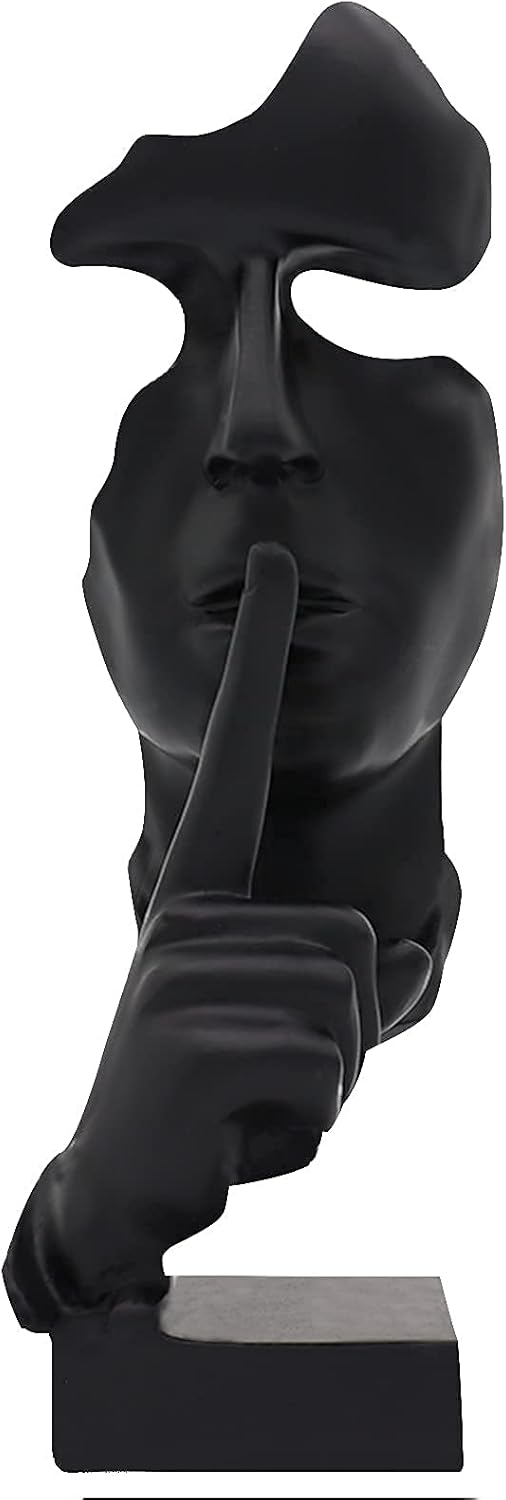aboxoo Thinker Statue, Silence is Gold Abstract Art Figurine, Modern Home Resin Sculptures Decorative Objects Piano Desktop Decor for Creative Room Home, Office Study Decor (Black)