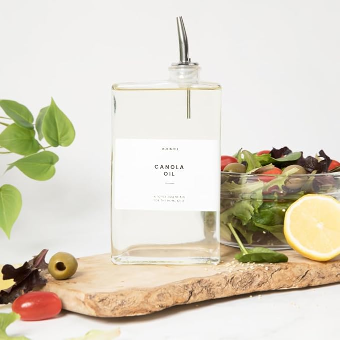 Molimoli Olive Oil Dispenser Bottle for Kitchen, Automatic Pourer, Glass Dispenser for Kitchen, Olive Oil Cruet, | Set of 4 - Silver