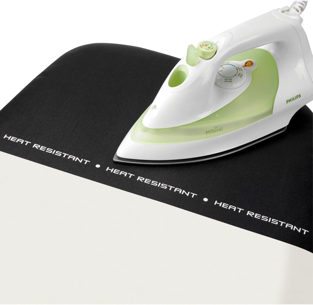 Brabantia Size D Ironing Board (53x18 in) Heat Resistant Parking Zone, Silver Frame, Non-Slip Feet, Suitable for Sit Down Ironing (Spring Bubbles)