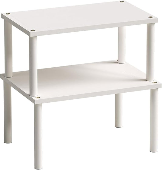 Cabinet Organizer Shelf(Set of 2),Kitchen Counter Shelves,Bamboo Spice Rack Countertop and Cabinet,Stackable Expandable,Medium,(White)