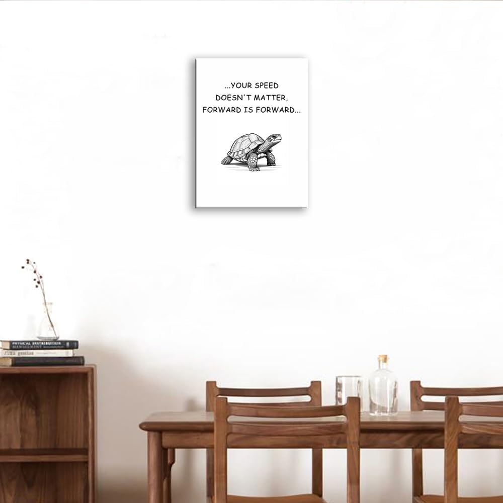 Motivational Wall Art Turtle Quote ‘SPEED DOESN'T MATTER, FORWARD IS FORWARD...’ Inspirational Canvas Poster Printed Modern Artwork for Office School Home Decor Framed Ready to Hang[18" W X 24" H]