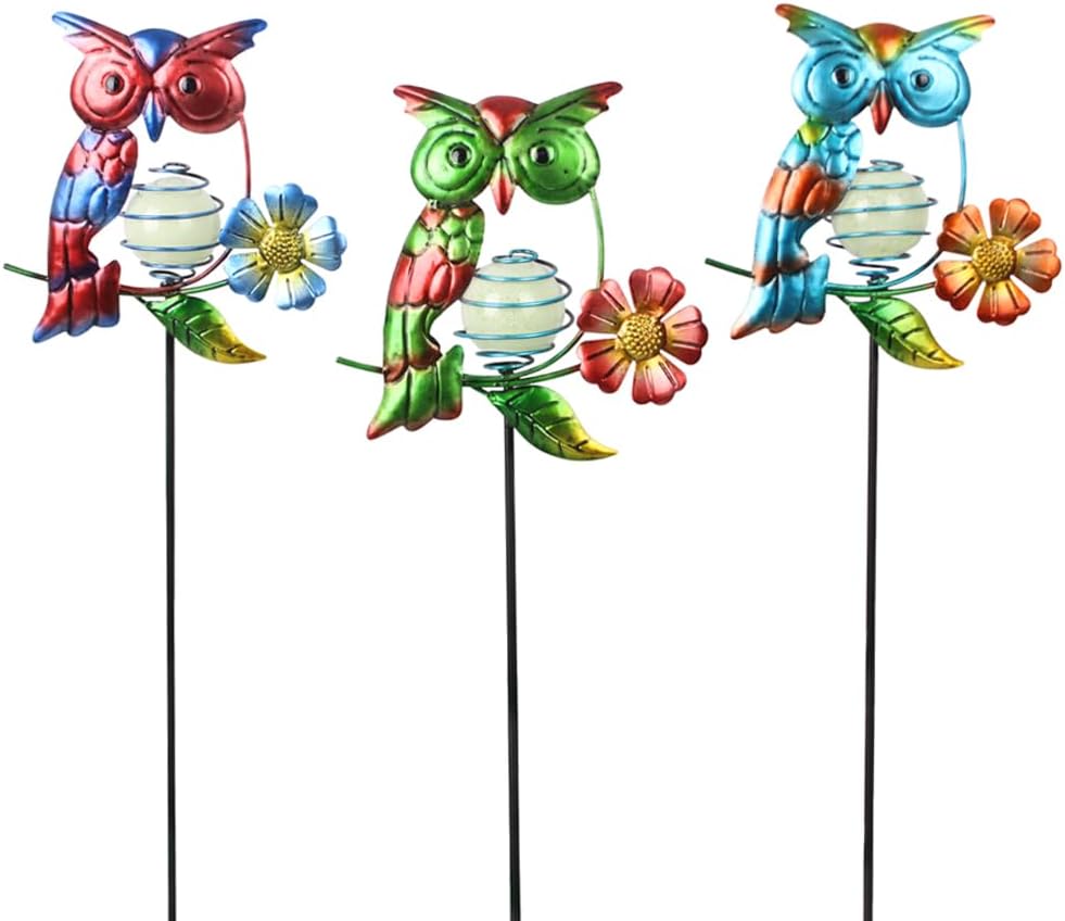 Set of 3 Owl Decorative Garden Stakes,Glow in The Dark Metal Yard Art,Waterproof Stakes Decorative for Outside,Metal Garden Decor for Mom,Women,Yard Lover