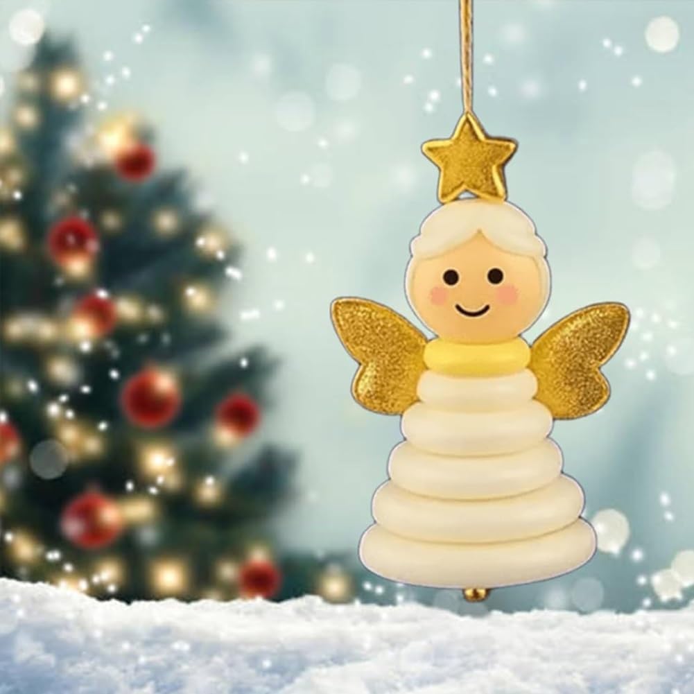 4pcs Button Christmas Tree Ornament Kits, Fun Holiday Decorations for All Ages, DIY Craft Buttons Kit with Christmas Snowman/Santa/Angel, Gifts for Xmas Tree Hanging Decorations (Christmas Tree)