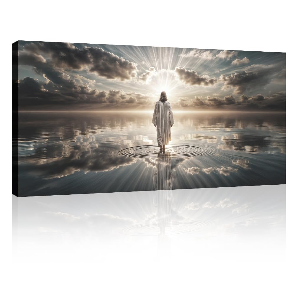TAILORED CANVASES Jesus Walking on Water Canvas – Christian Wall Art, Jesus Canvas Wall Art, Jesus Pictures for Wall, Christian Decor, Jesus Poster, Jesus Art, Christian Wall Decor Print - 18x36