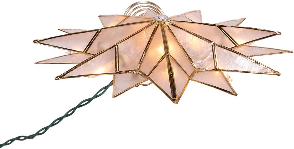 Kurt S. Adler UL3141 9.84" Brass Plated 7-Point Double Tip Capiz Star with Center Gem Tree Topper