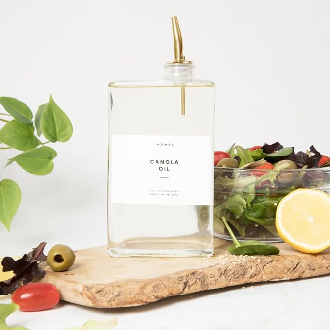 Molimoli Olive Oil Dispenser Bottle for Kitchen, Automatic Pourer, Glass Dispenser for Kitchen, Olive Oil Cruet, | Set of 4 - Gold