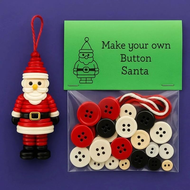 DIY Christmas Button Ornament Making Set–Fun Holiday Handmade Decorations for All Ages,DIY Craft Buttons Kit with Christmas Snowman/Santa/Angel,Xmas Tree Hanging Decorations (Mix-4pcs)