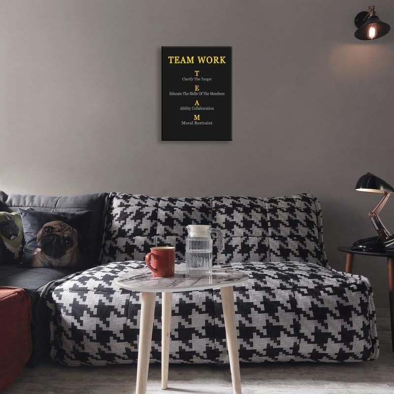 Team Work Enterprise Poster Inspirational Quotes Canvas Poster Printed Artwork Motivational Wall Decor for Company Office Group Bedroom Living Room Framed Ready to Hang[18" W X 24" H]