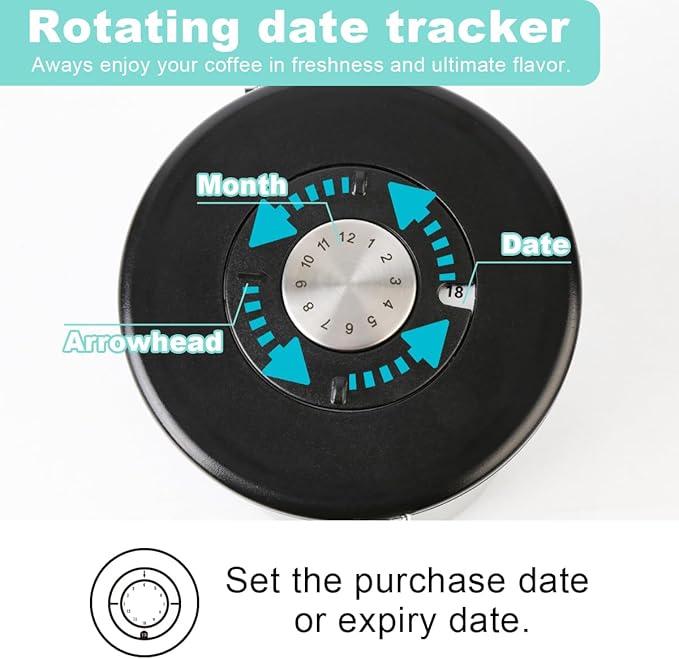 Coffee Canister Airtight Storage Container Stainless Steel Air Tight Coffee Jar with Scoop, Date Tracker CO2 Release Valve for Dry Food, Beans, Ground, Tea, Flour, Cereal and Sugar (Green)