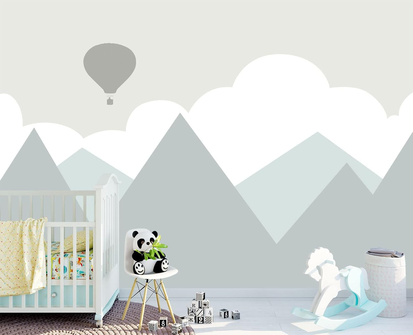 Cartoon Hot air Balloon Mountain Peak Baiyun Children's Nursery Wall Mural Wallpaper 103" x 69"