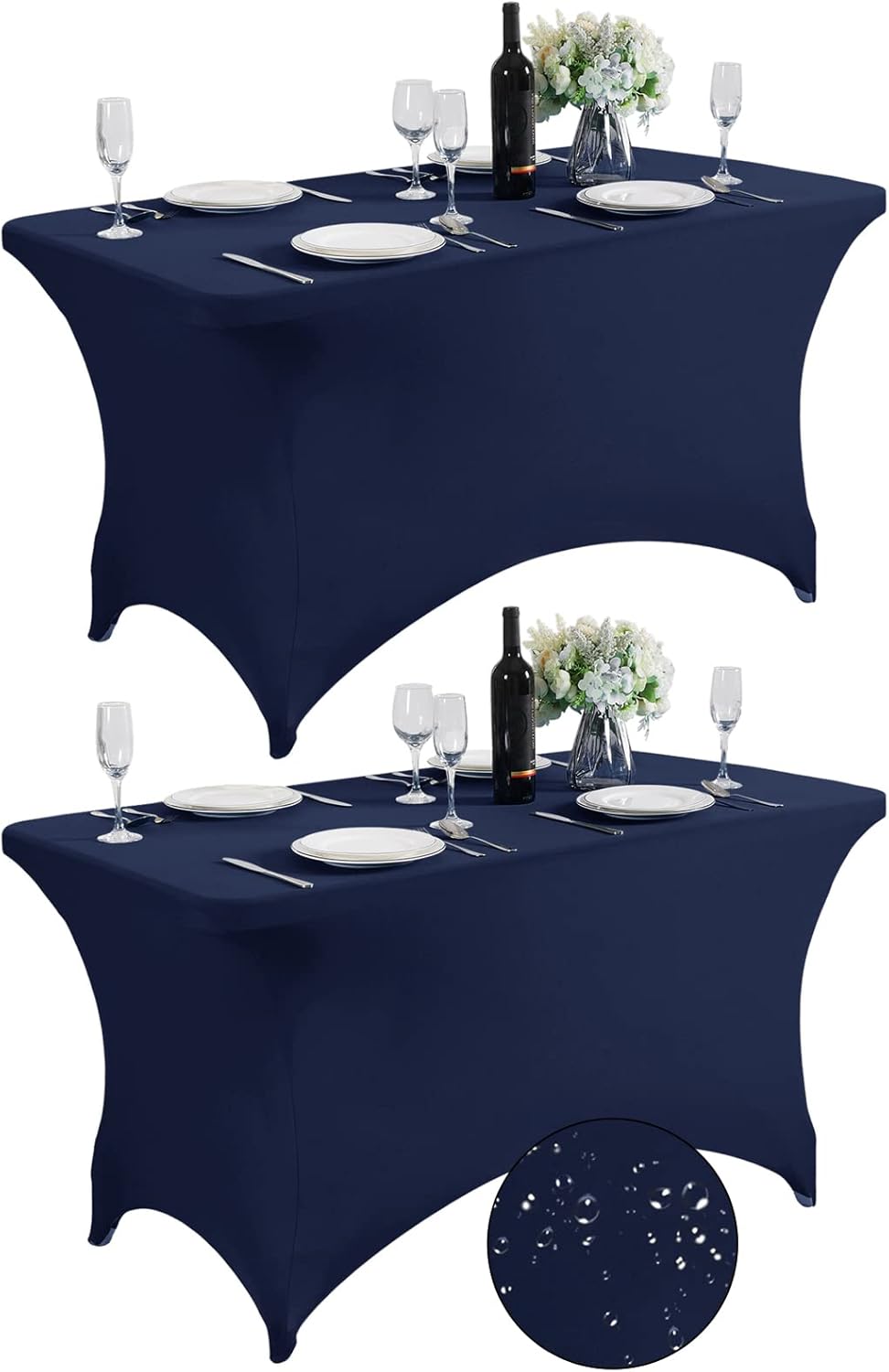 SuperO 2Pack Waterproof Spandex Table Cover for 4FT Table Universal Fitted Stretch Tablecloth for Party, Banquet, Wedding and Events-Navy