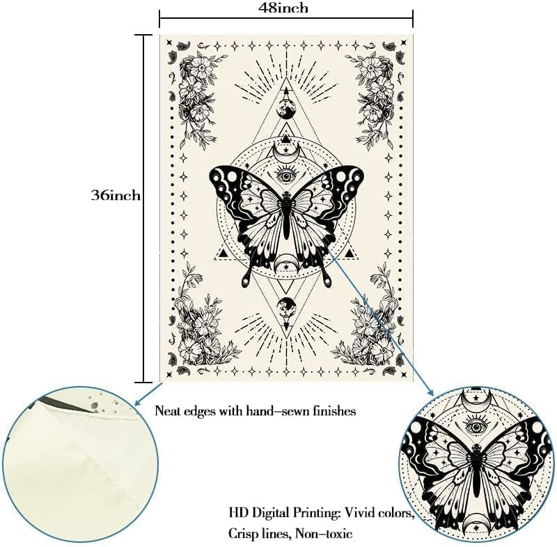 Lunerfex Boho Butterfly Tapestry Small Tapestry Tarot Tapestries Moon Phase Aesthetic Tapestries Wall Hanging for Bedroom and Living Room Decor Butterfly 36×48 Inches