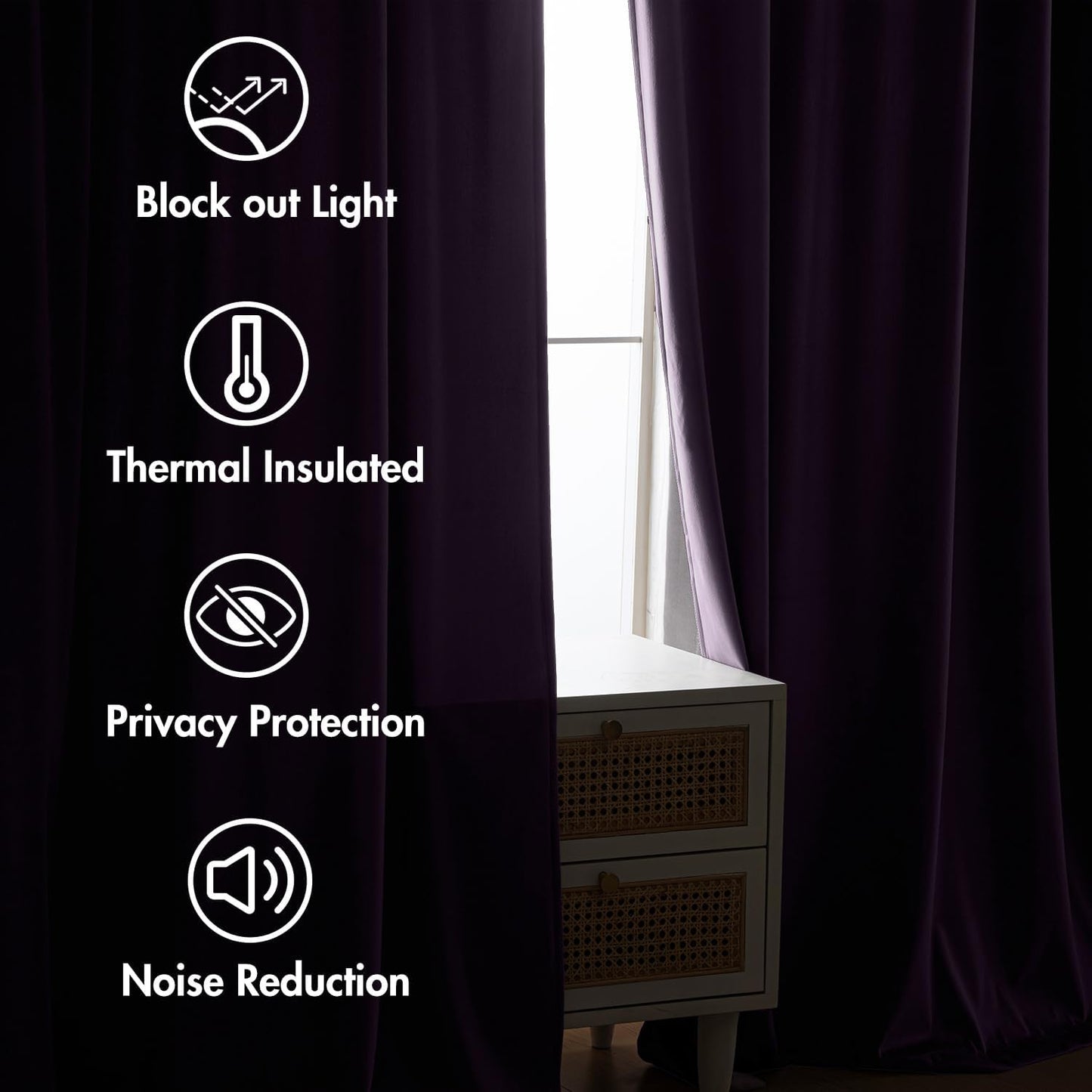 MIULEE Purple Velvet Curtains 90 inches 2 Panels - Luxury Room Darkening Window Drapes for Bedroom Living Room Thermal Insulated Super Soft Blackout, Back Tab Rod Pocket Pinch Pleated, W52 x L90